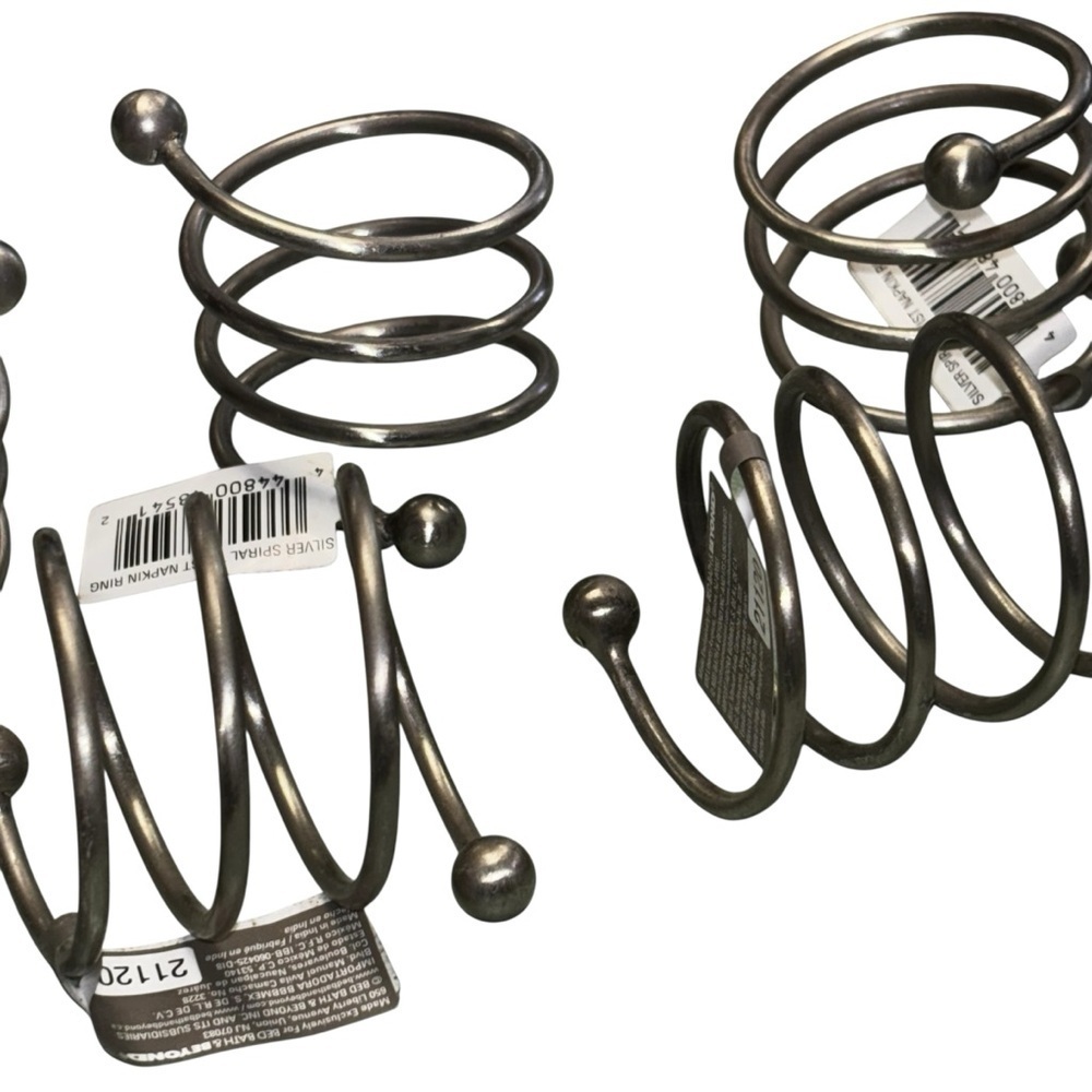 NWT Bed Bath & Beyond Silver Spiral Napkin Rings, Set of 7